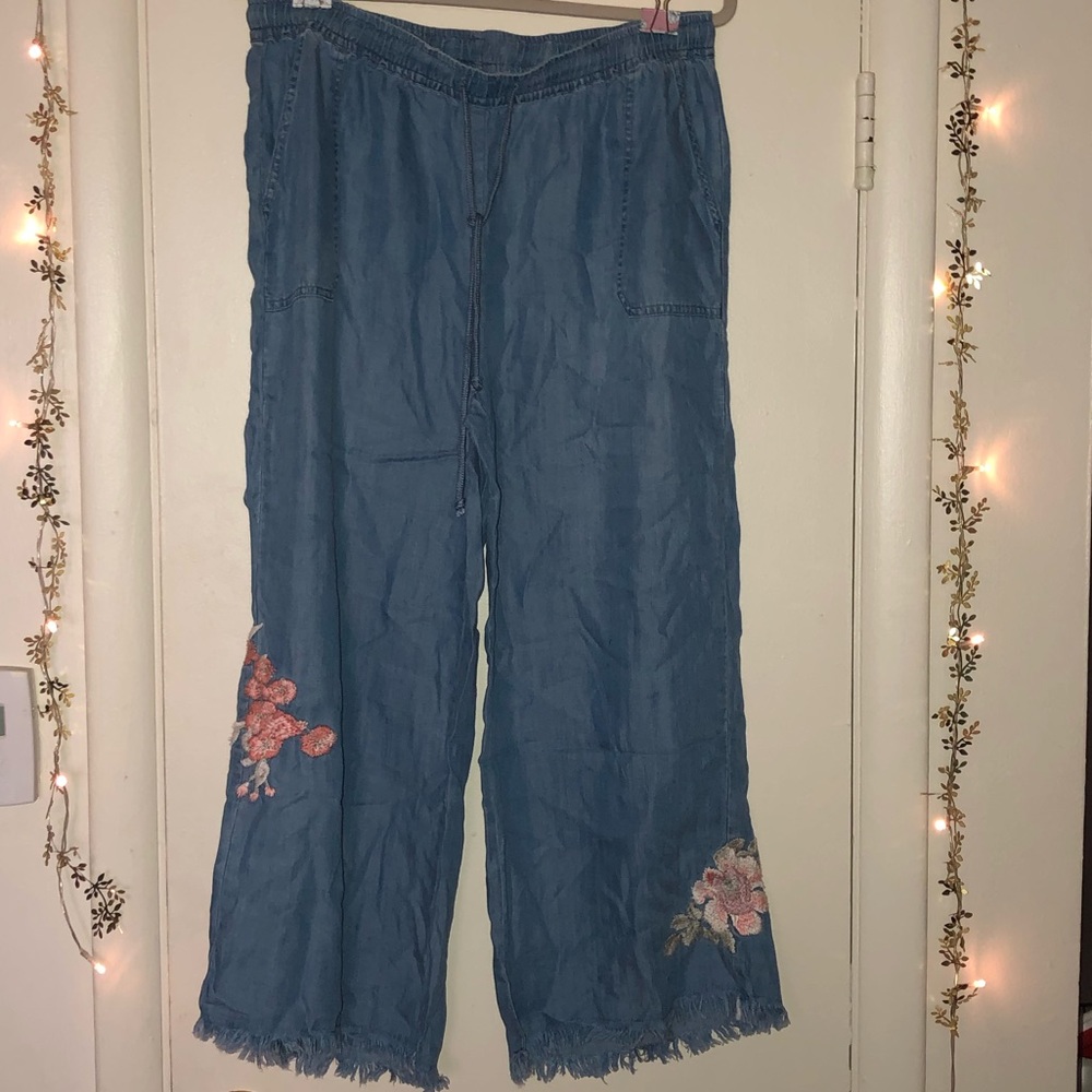 Embroidered crop flare jeans